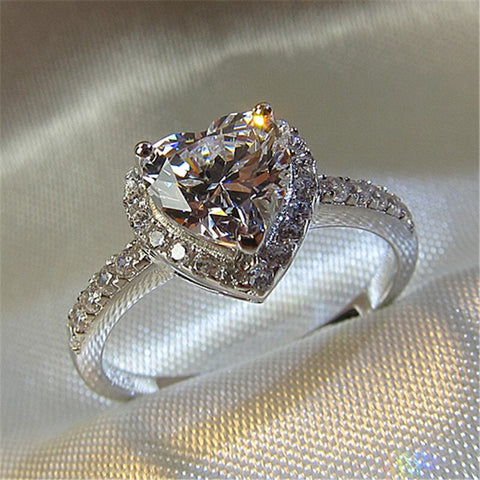 Heart Rings for Women Silver Color Wedding Engagement Bridal Jewelry Cubic Zirconia Stone