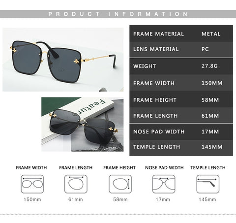 New Oversize Rimless Square Bee Sunglasses
