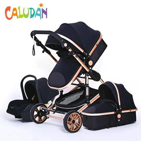 Multifunctional 3 in 1 Baby Stroller luxury Portable High Landscape 4 Wheel Stroller Folding Carriage Gold Baby Newborn Stroller