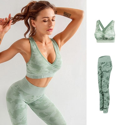 Women Seamless Gym Camo Yoga Set