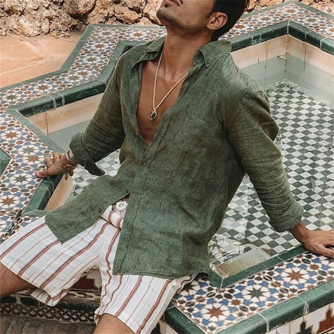 2023 Men Casual Cotton Linen Shirts