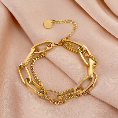New Stainless Steel Layered Golden Pendant Bracelet