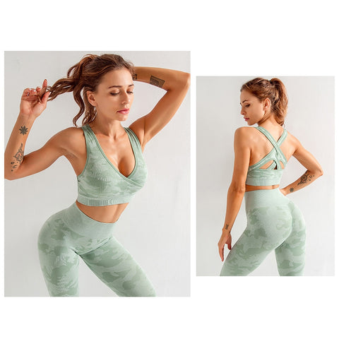 Women Seamless Gym Camo Yoga Set