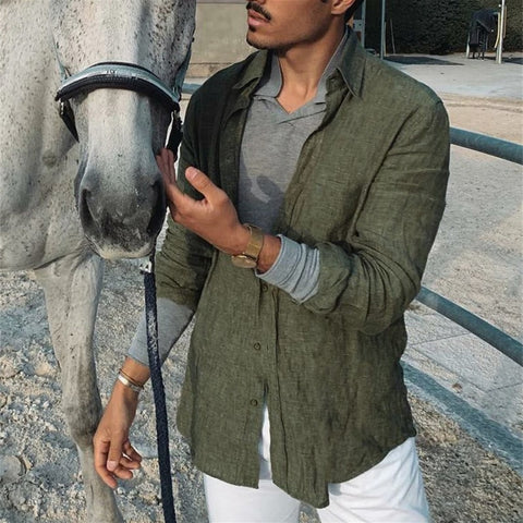 2023 Men Casual Cotton Linen Shirts