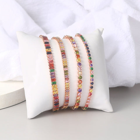 Women Rainbow Colorful Zircon Charm Bracelet