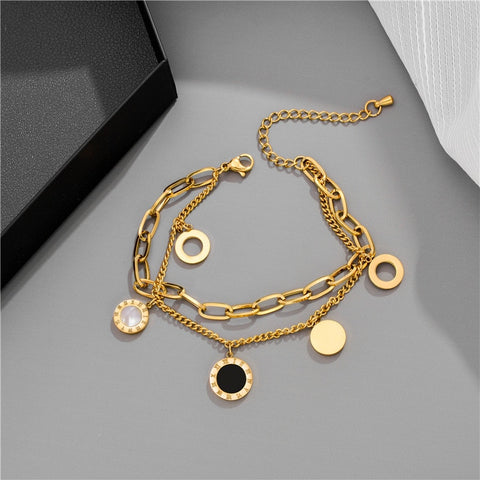 New Stainless Steel Layered Golden Pendant Bracelet