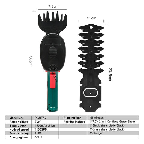 7.2V Cordless Grass Hedge Trimmer