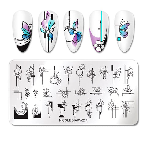 New French Line Flower Nail Stamping Plates