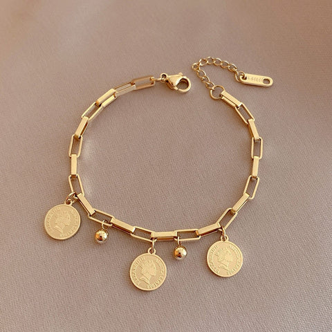 New Stainless Steel Layered Golden Pendant Bracelet