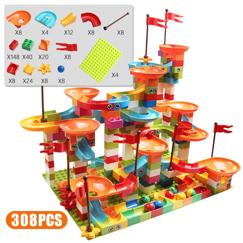 77-308PCS Marble Race Run Big Block Compatible City Building Blocks
