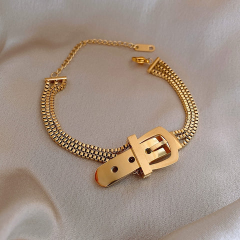 New Stainless Steel Layered Golden Pendant Bracelet