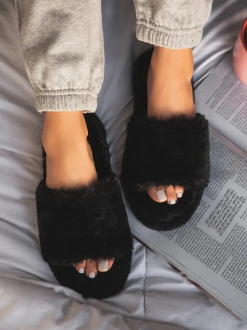 Fur Slippers House Full Furry Soft Fluffy Plush Platform