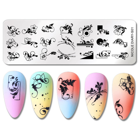 New French Line Flower Nail Stamping Plates