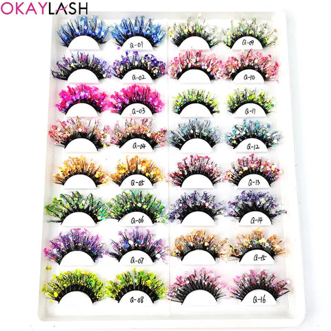 Colored Shining Gold Glitter Eyelashes Handmade Dramatic Purple Colorful Rainbow Lashes