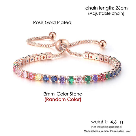 Women Rainbow Colorful Zircon Charm Bracelet