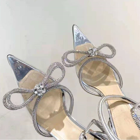 Women Pumps Crystal bowknot Satin Summer Shoes