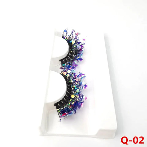 Colored Shining Gold Glitter Eyelashes Handmade Dramatic Purple Colorful Rainbow Lashes