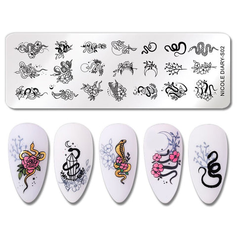 New French Line Flower Nail Stamping Plates