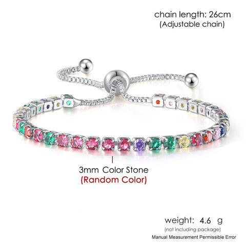 Women Rainbow Colorful Zircon Charm Bracelet