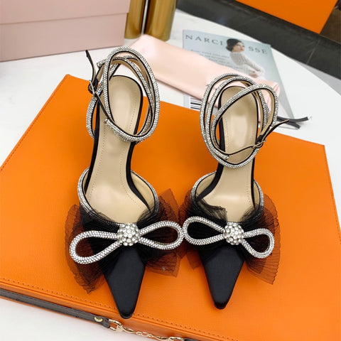 Women Pumps Crystal bowknot Satin Summer Shoes