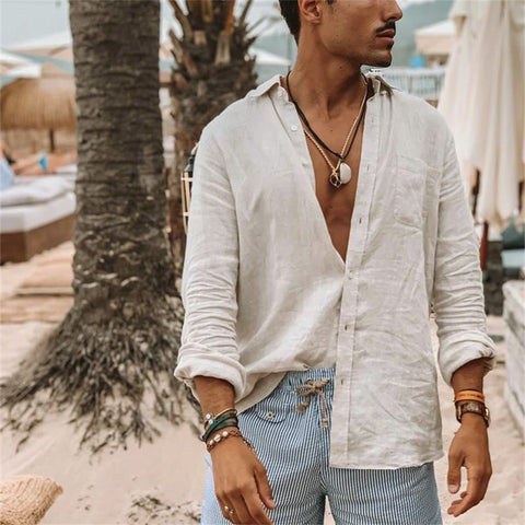 2023 Men Casual Cotton Linen Shirts