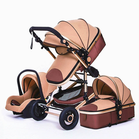 Multifunctional 3 in 1 Baby Stroller luxury Portable High Landscape 4 Wheel Stroller Folding Carriage Gold Baby Newborn Stroller