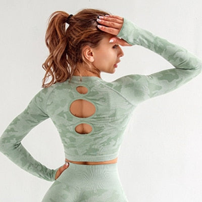 Women Seamless Gym Camo Yoga Set