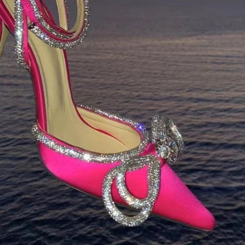 Women Pumps Crystal bowknot Satin Summer Shoes