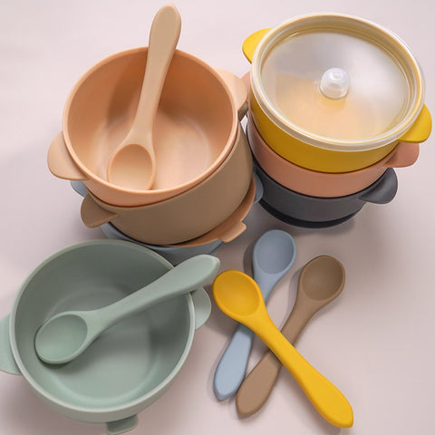 Baby Silicone Sucker Bowl With Spoon