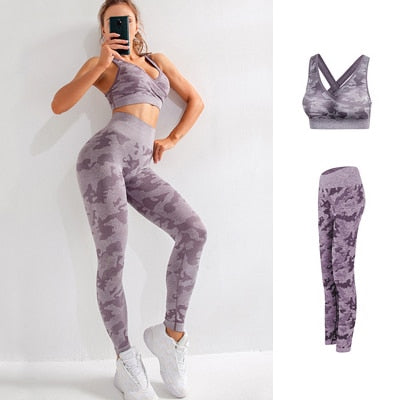 Women Seamless Gym Camo Yoga Set