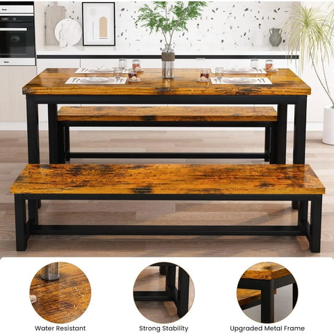 2023 New Dining Room Table Set, Kitchen Set with 2 Benches