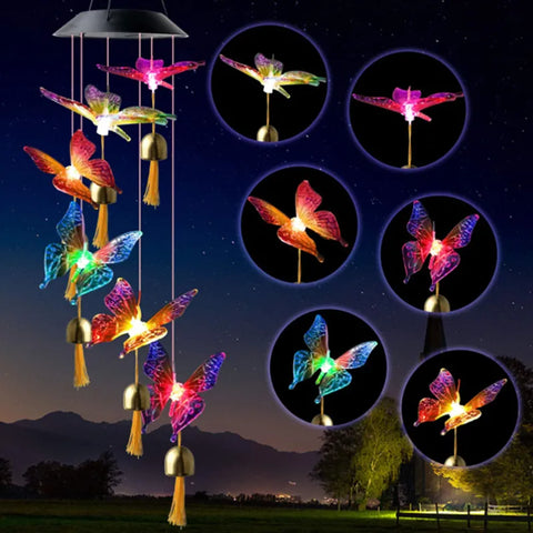 LED Colorful Solar Power Wind Chime Crystal Hummingbird