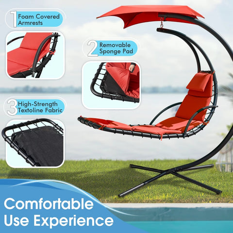 Vineego Outdoor Curved Hanging Chaise Lounge Chair Floating