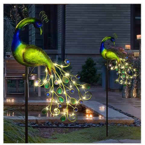 Solar Powered LED Lawn Light Peacock Waterproof Fairy Garden Decor Lamp