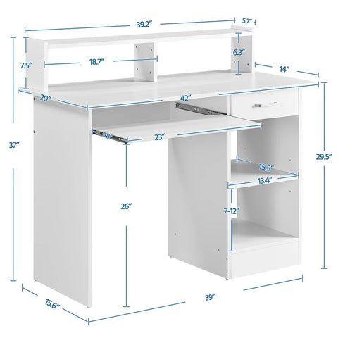 Wooden Home Office Computer Desk with Drawers and Keyboard Tray, White