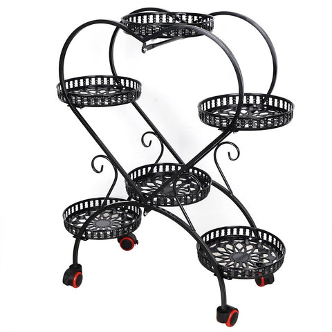 Black Metal Plant Flowerpot Stands 6 Pots Plants Flower Stand