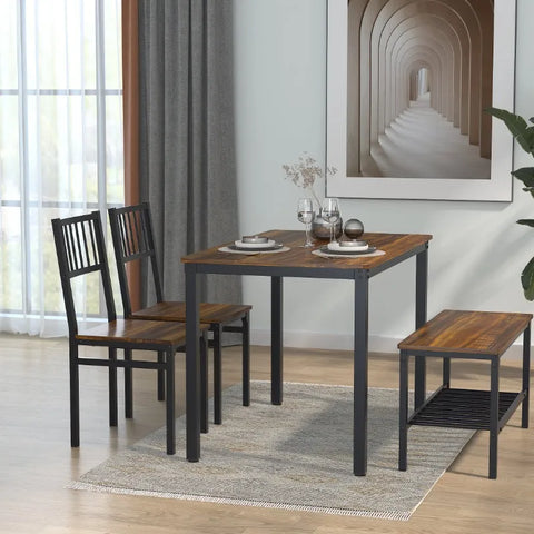 Gezen Dining Table Set with 2 Chairs and a Bench, Rectangular Console Table Side Table