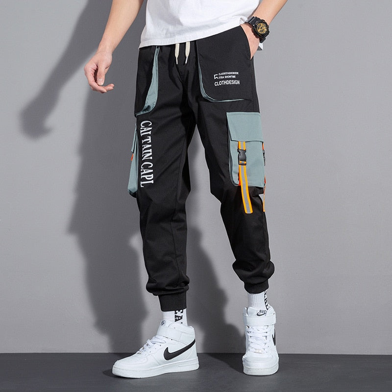 Men Ribbons Harem Jogging Pants