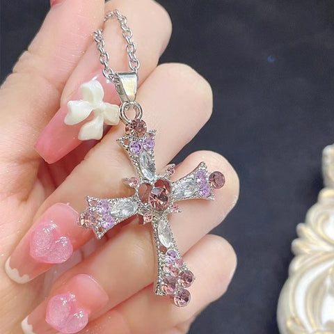 Gothic Pink Cross Necklace