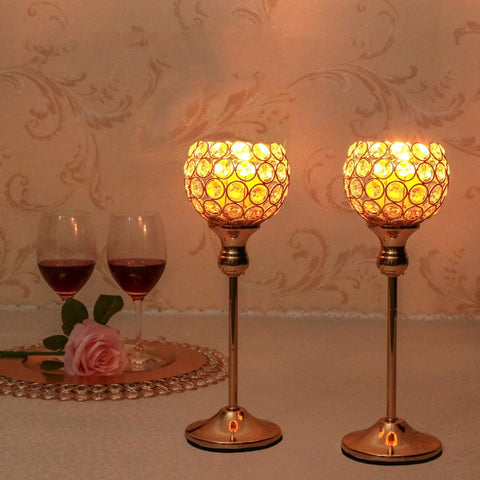 Golden Silver Crystal Wishing Candlestick Table