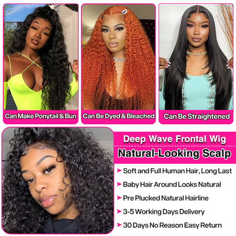 New Deep Wave Frontal Wig