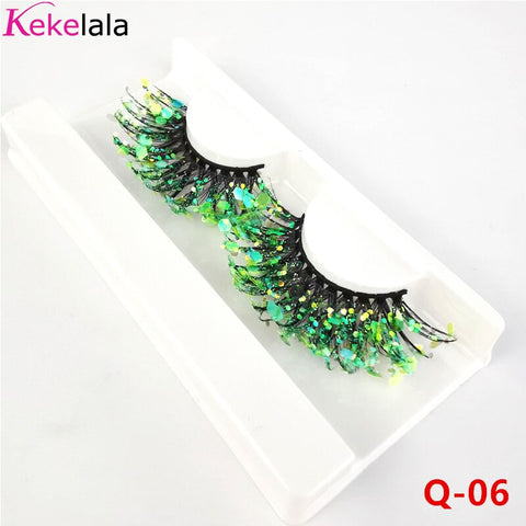 Unique Shining Colored Eyelashes Gold Pink Green Glitter Colorful False Eye Lashes