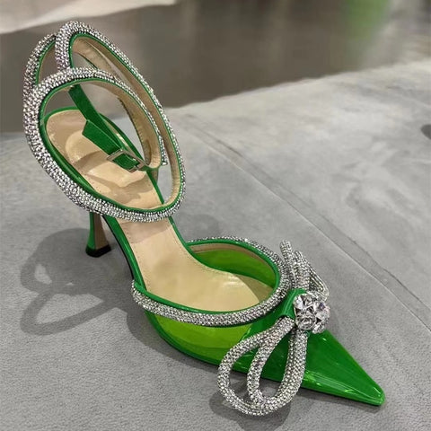 Women Pumps Crystal bowknot Satin Summer Shoes