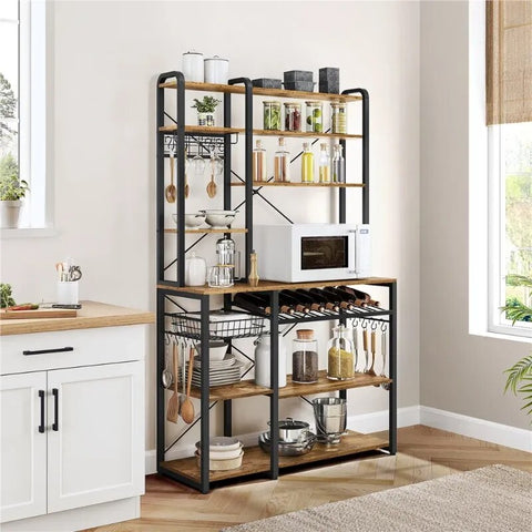 71inch H Baker's Rack Free Standing Microwave Stand, Rustic Brown House
