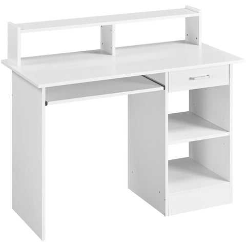 Wooden Home Office Computer Desk with Drawers and Keyboard Tray, White