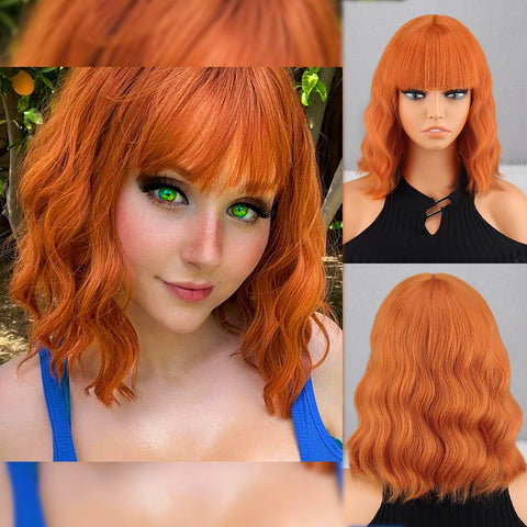 Short Bob Brown Dark Blue Synthetic Wig Hair