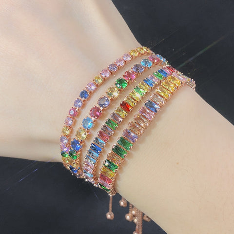 Women Rainbow Colorful Zircon Charm Bracelet