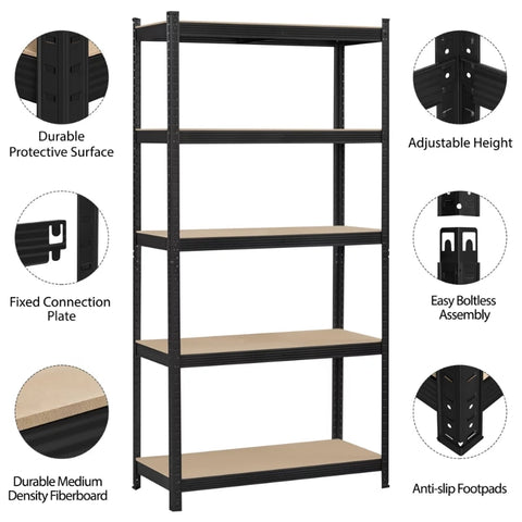 5 Shelf Heavy Duty Metal Adjustable Utility Storage Shelf