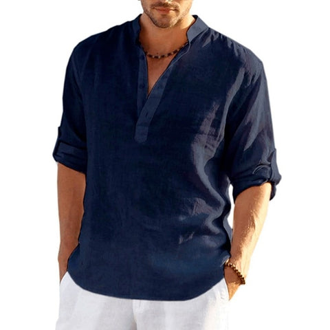 New Men Linen Long Sleeve T-Shirt