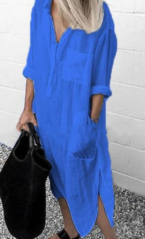 Women Casual Long Sleeve Side Split Button Dresses